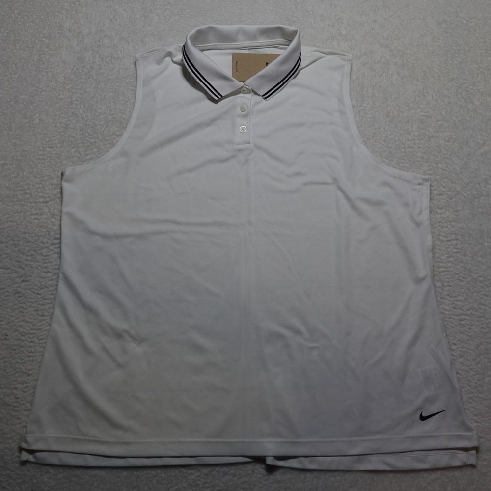 Nike Golf Sleeveless Polo Womens XXL White Dri-FIT BV0223-100 Striped Collar